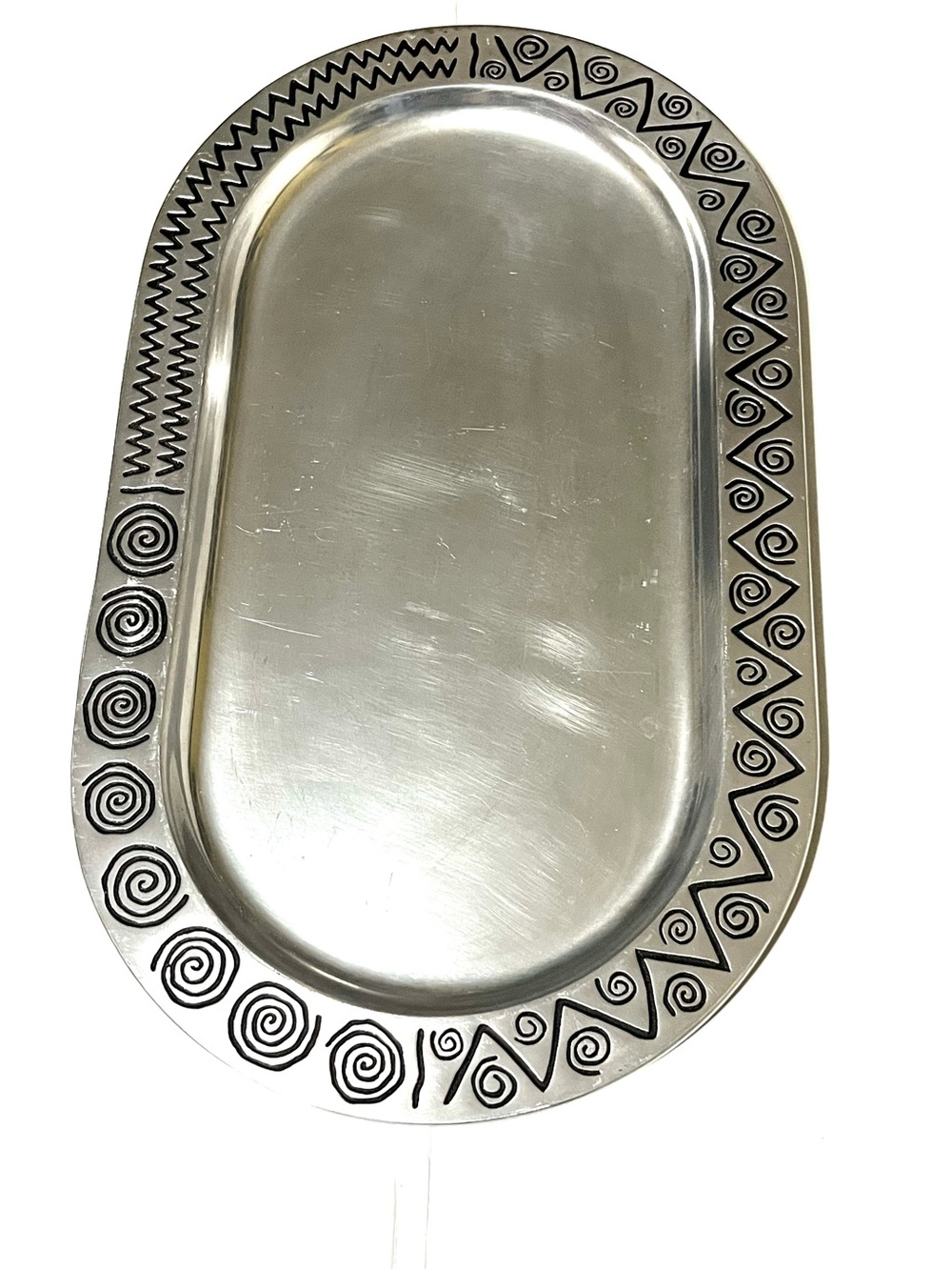 Wilton Armetale Silver Decorative Oval Serving Tray with Black Accents